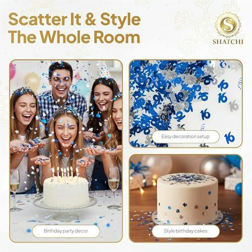 16th Birthday Blue & Silver Metallic Confetti Decoration Set for Party Tables image 6
