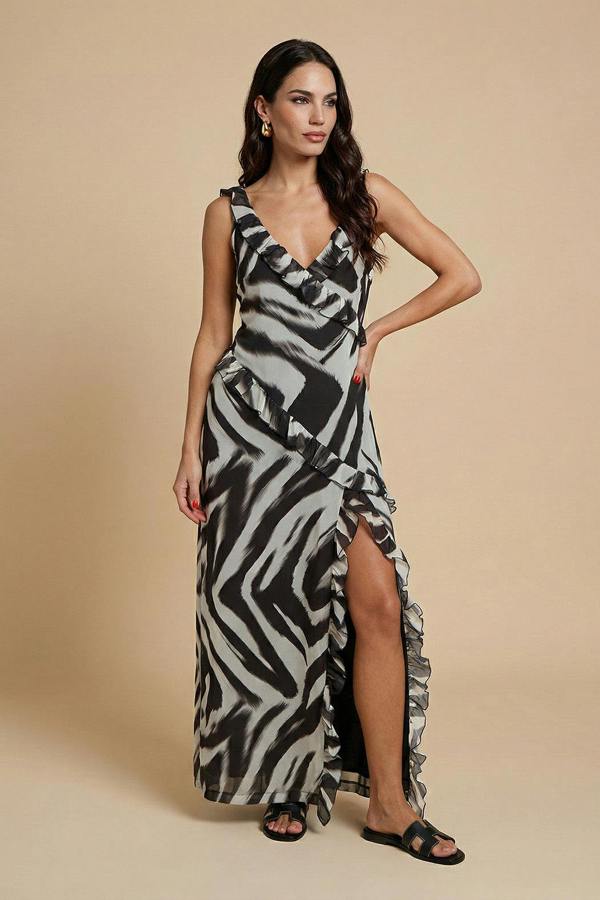 Urban Bliss Zebra Ruffle Maxi Dress