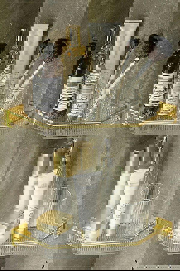 Living and Home Acrylic Bathroom Corner Shelf Adhesive Shower Organiser