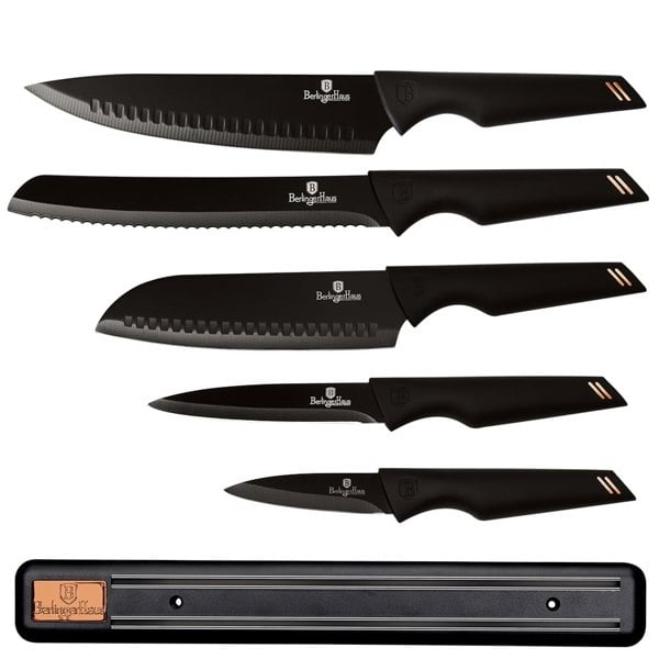 Berlinger Haus Kitchen Knife Set - Black Rose/Monaco Collection with Magnetic Hanger