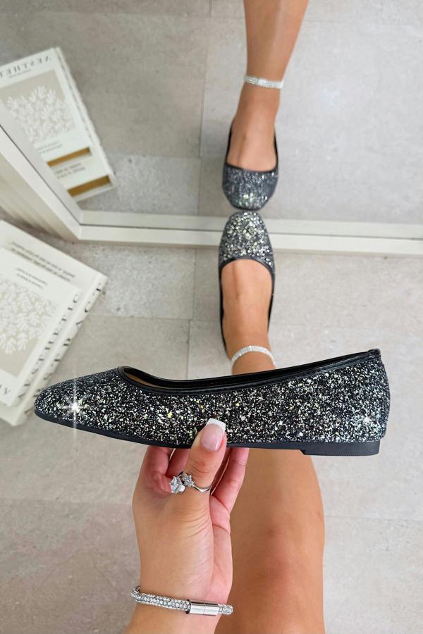 Love Lemonade Sparkly Glitter Dolly Shoes Black