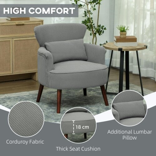 Wyld Haus Zile Corduroy Light Grey Retro Style Accent Chair Angled Legs