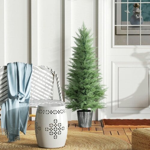 Wyld Haus Reno Set Of 2 Artificial Cypress Style Trees With Decorative Pots For Indoor And Outdoor Use