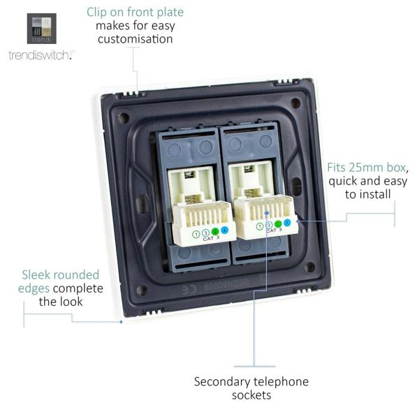 Trendi Switch 2 Gang Cat 3 Telephone Slave Socket in Charcoal Grey
