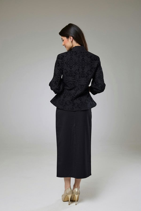 Isha's Timeless collection Vintage Black Velvet Fitted Jacket Blouse