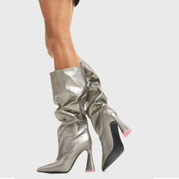 Lamoda It's Giving Women Shimmer Silver PU Platform Shoes Fashionable Chic