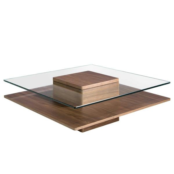 Angel Cerdá Square Tempered Glass and Walnut Coffee Table 2017