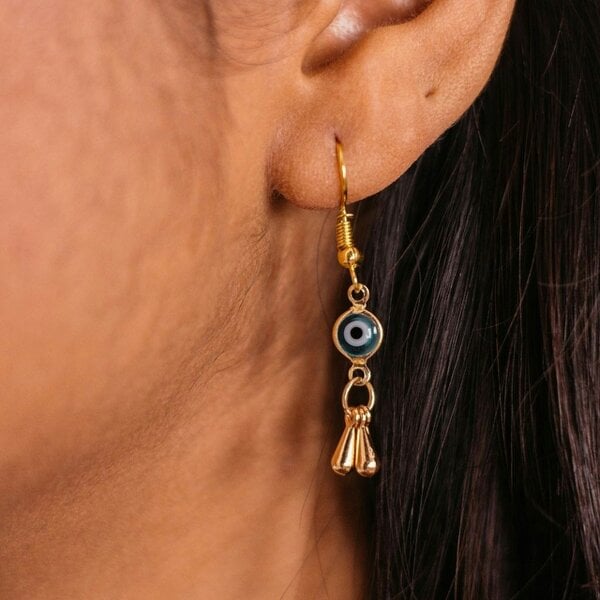 The Colourful Aura Handmade Evil Eye Protection Greek Lucky Eye Gold Dangle Drop Earrings