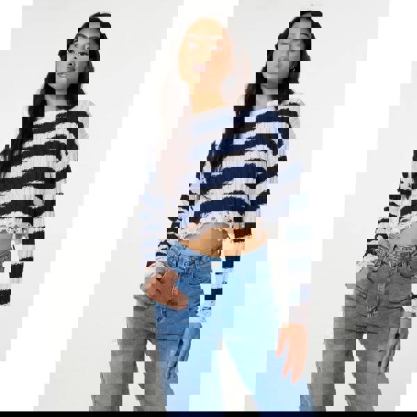 Pink Vanilla Distressed Striped Crop Knit Jumper