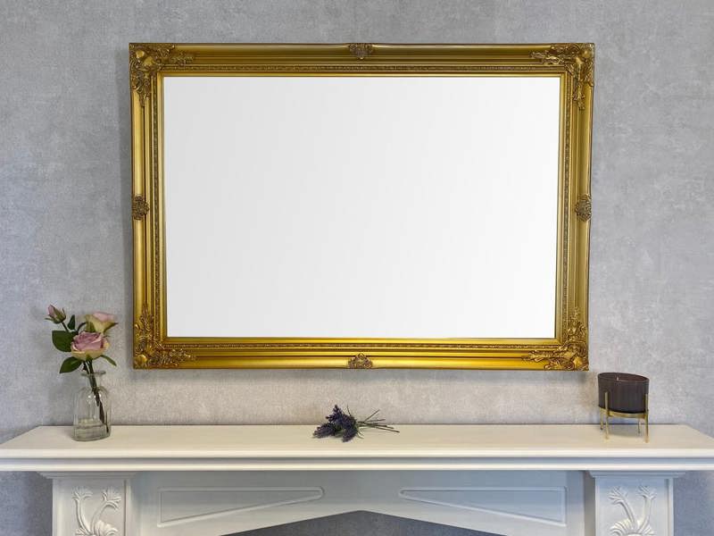 Antique Gold Extra Large Wood Frame Wall Mirror 106cm 75cm
