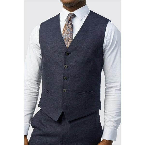 Ted Baker Tailored Fit Navy Linen Cotton Waistcoat