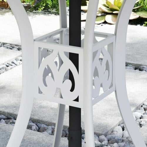 Wyld Haus Kenofa Cast Aluminium White Round Garden Dining Table With Parasol Hole