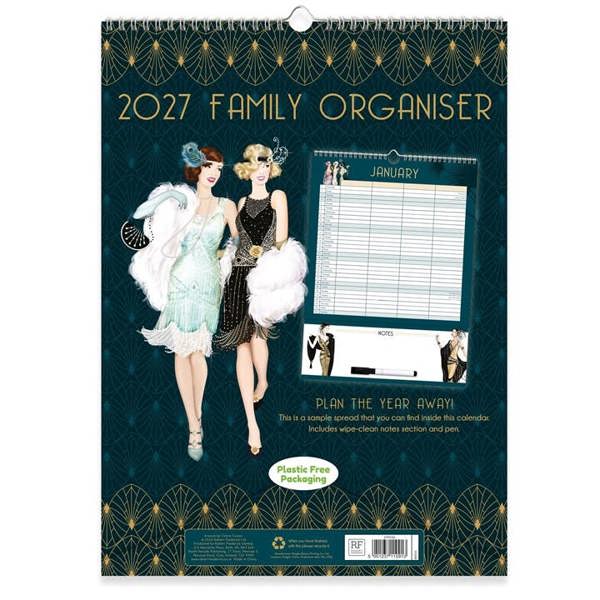 Claire Coxon Art Deco A3 Family Organiser 2027, Family Planners, Month To View, Art, Gift
