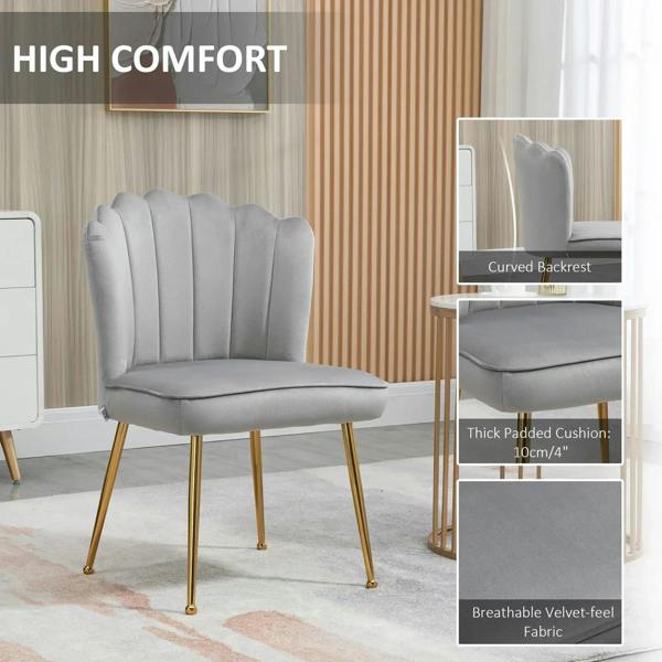 Grey velvet-feel accent chair with curved backrest and thick padded cushion