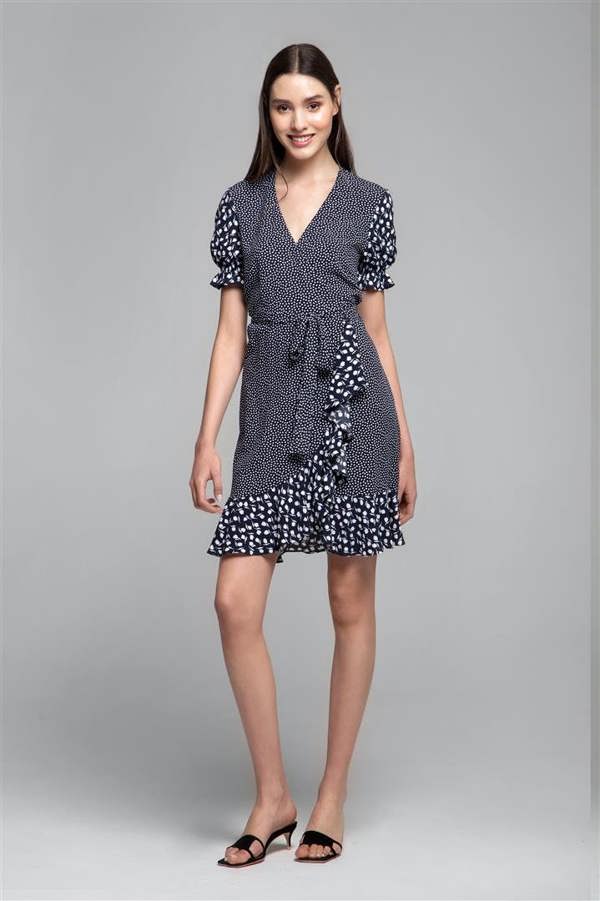 Rumour London Myla ruffled wrap dress with short sleeves in floral print