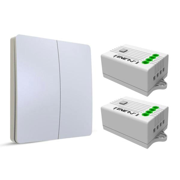 ENER-J 2 Gang Wireless Kinetic Switch (white body) + 2 x 500W RF Receiver