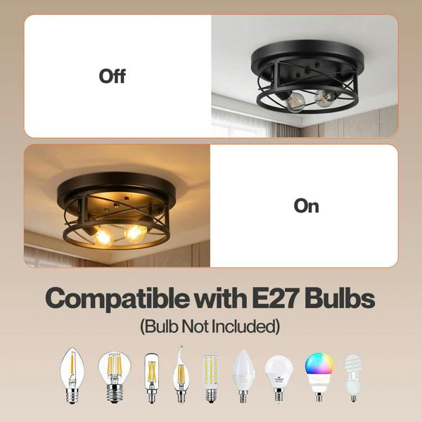 Emitto Ceiling Lights E27 Metal Cage 90° Adjustable Heads Kitchen Fixture Black