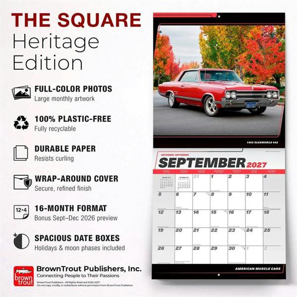 American Muscle Cars Calendar 2027, Wall Calendars, Month To View, Transport, Gift