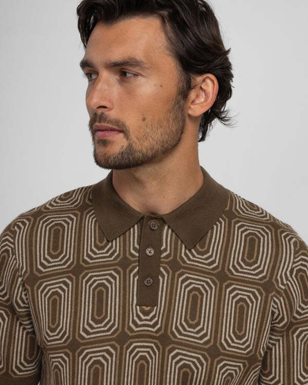 Steel & Jelly Kelsall - Retro Print Knitted Polo Shirt