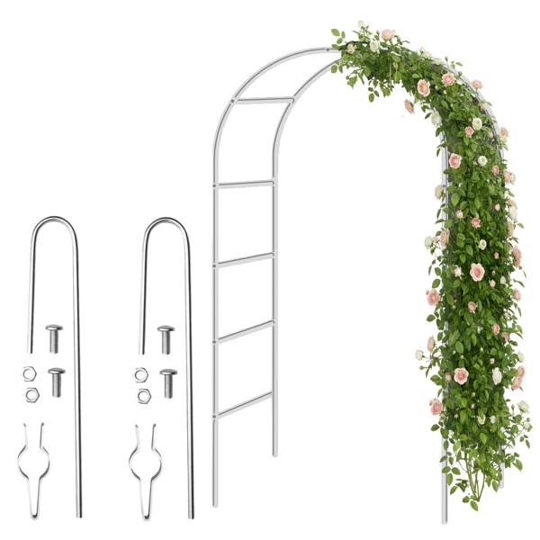 My Garden Outdoor Living Metal Garden Arch 2.4M, Florence Garden Arbour with Ground Stakes for Climbing Roses, Flowers & Plants, Indoor/Outdoor