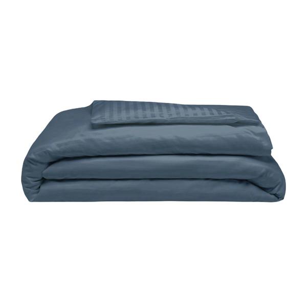 Belledorm 540 Thread Count Satin Stripe Duvet Cover Set - Navy - 