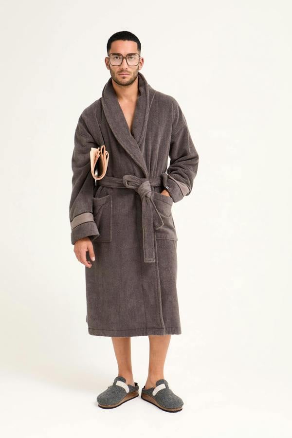 Pretty You London Mister You Bamboo Towelling Robe in Smoke Grey