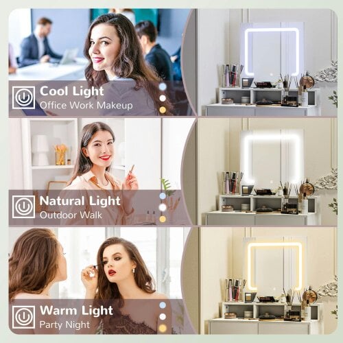 Wyld Haus Linora Roso White Dressing Table With LED Mirror And Built In Storage