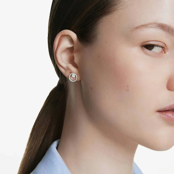 Swarovski Constella Rhodium Tone Plated Circle Stud Earrings 5692262