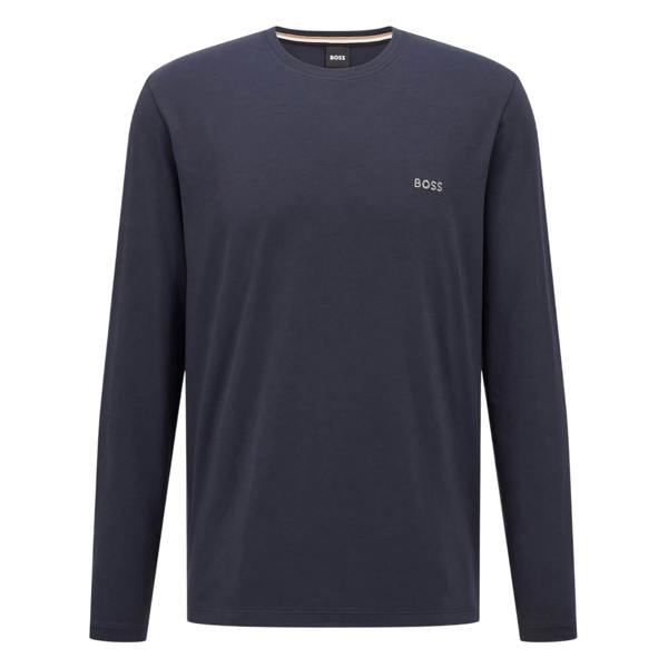 Boss Mens Embroidered Logo Crew Neck Long-Sleeved T-Shirt - Black - 