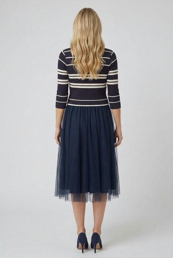 Izabel London Striped Knit Mesh Texture Midi Dress