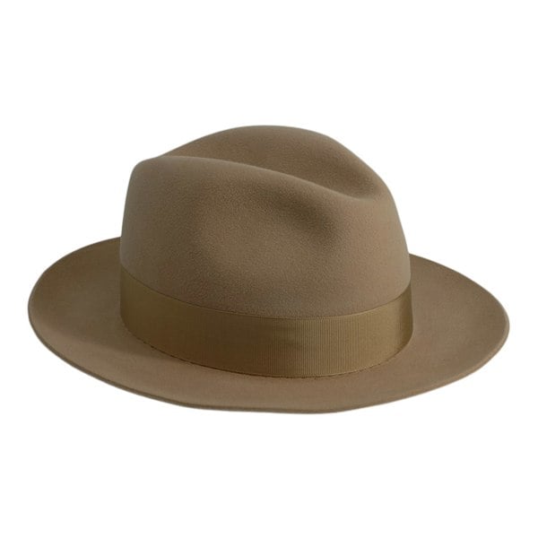 Gamble & Gunn 'Shirwell' Luxury Handmade Fur Felt Fedora - Sand With Tonal Gold Ribbon