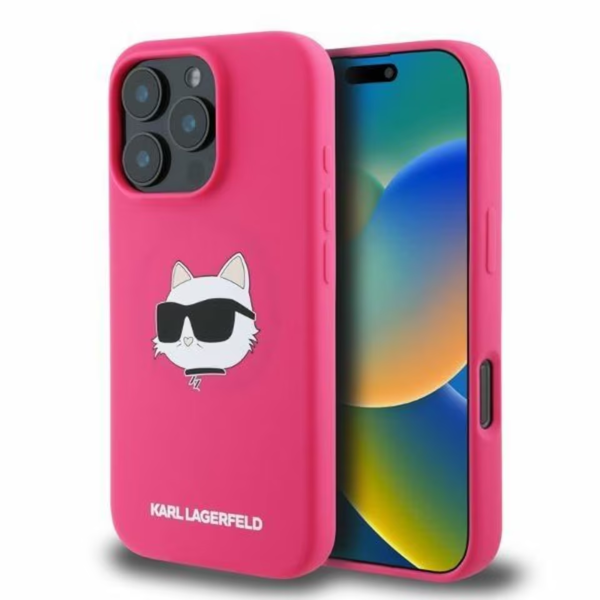 Karl Lagerfeld Silicone Choupette Head Print Case with MagSafe for iPhone 16 6.1" Fuchsia - KLHMP16SSCHPPLF