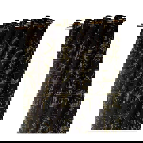 Paoletti Jacquard Bamboo Print Eyelet Curtains - Black