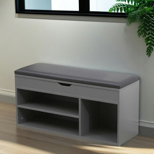 Rafaelo Mobilia Shoe Storage Bench 90CM Grey