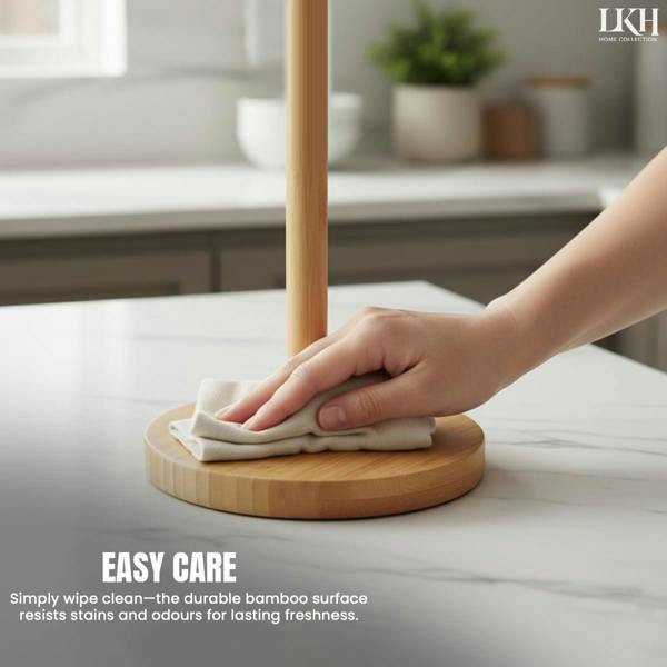 LKH HOME COLLECTION Bamboo Kitchen Roll Holder – Freestanding Paper Towel Holder with Sturdy Base - Organic Natural Bamboo Tissue Stand