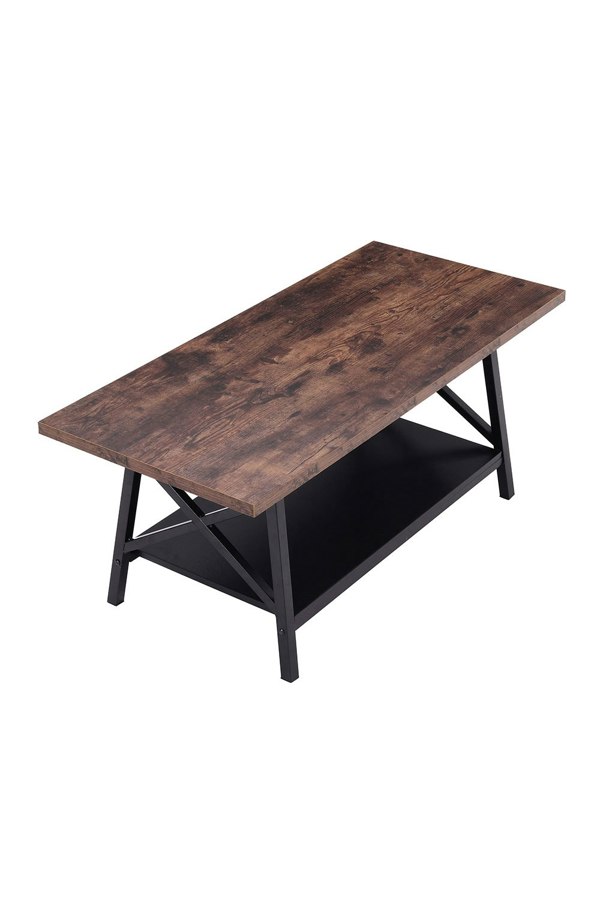 Living and Home 2 Tier Industrial Style Coffee Table with Storage Shelf