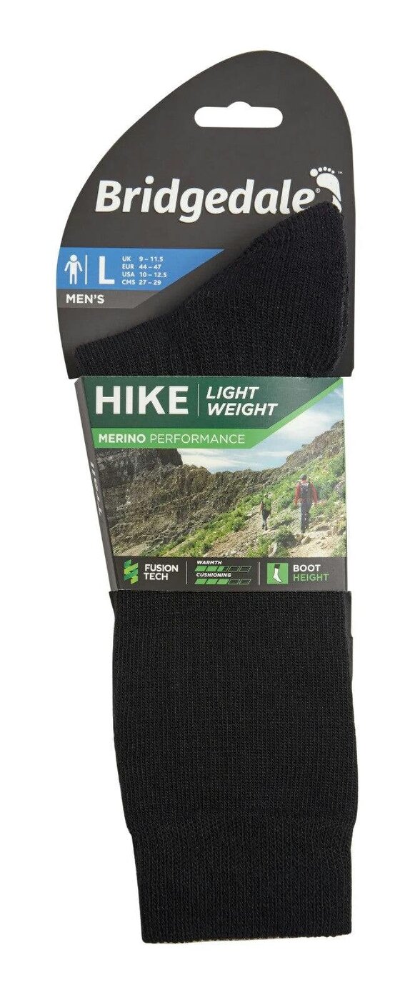 Bridgedale Mens Hike Lightweight Merino Performance Boot Original Socks Black