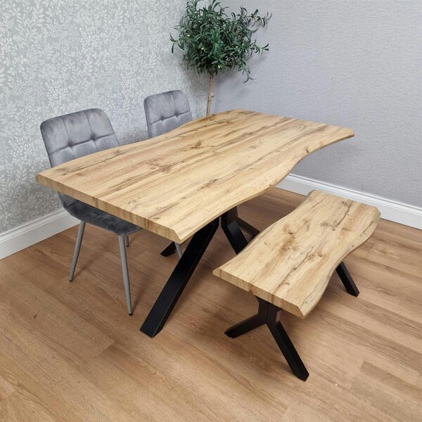 Kosy Koala Modern Dining Table Set With 2 Grey Tufted Velvet Chairs And 1 Bench Dining Room Furniture 117cm