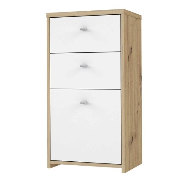 Wyld Haus Willowmere White and Natural Artisan Wood Chest Storage Cabinet 2 Drawers 1 Door