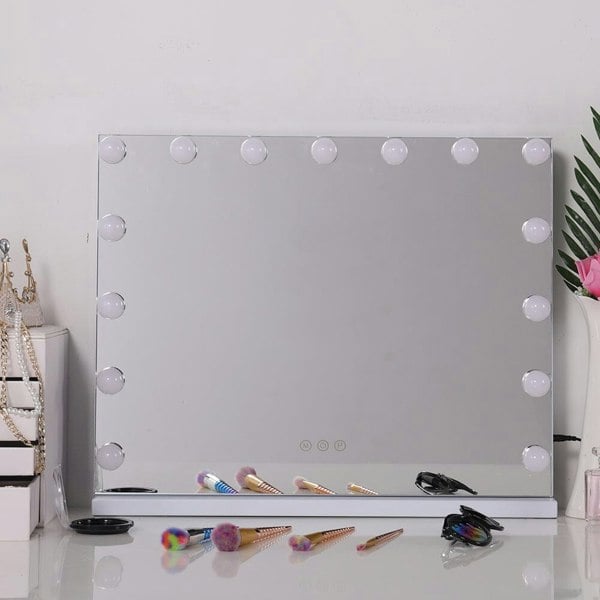 White Rectangle Tabletop Hollywood LED Vanity Mirror-58x48cm LED Make Up Mirrors Living and Home