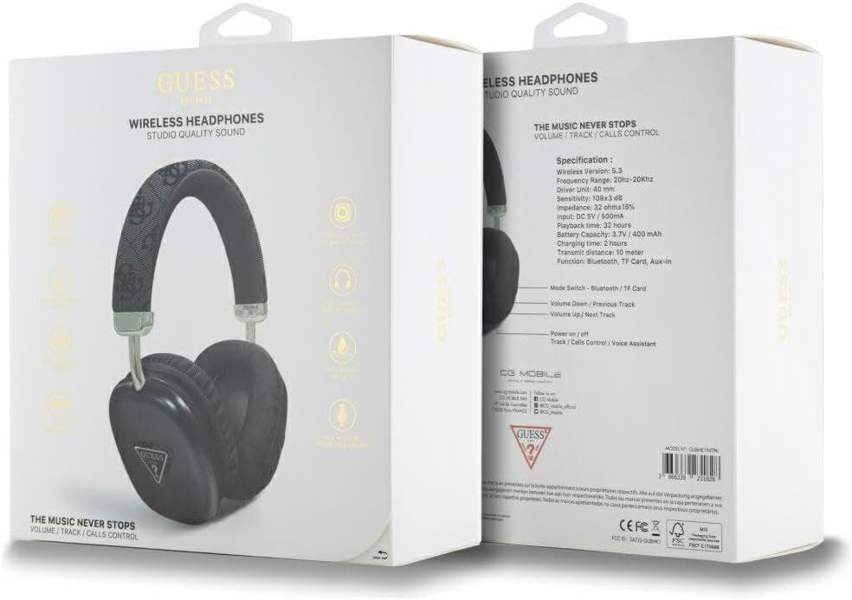 Guess PU Leather 4G Triangle Logo Wireless Headphone Black - GUBHK1P4TPK