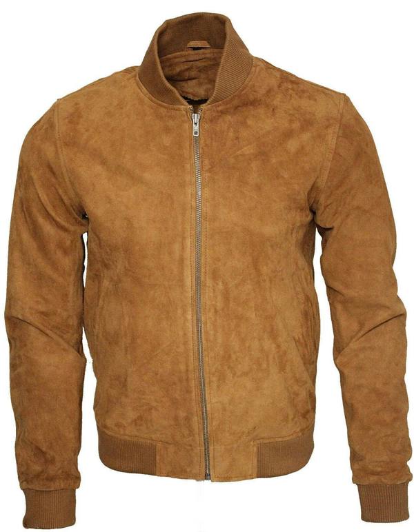Infinity Leather Mens Varsity Soft Suede Leather Bomber Jacket