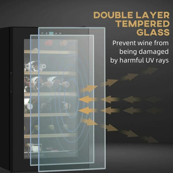 Black wine cooler fridge with double-layer tempered glass door illustration