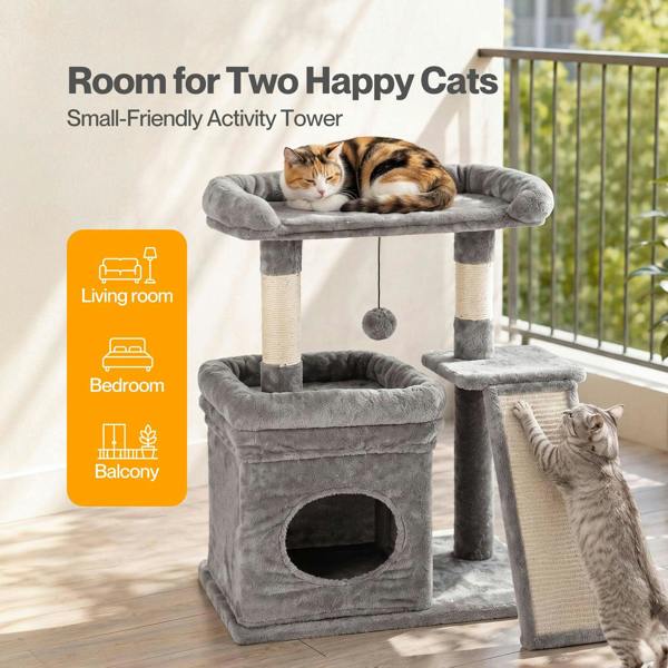 Skylos Cat Tree Tower Large Perch Condo Sisal Scratcher Indoor Felines Grey