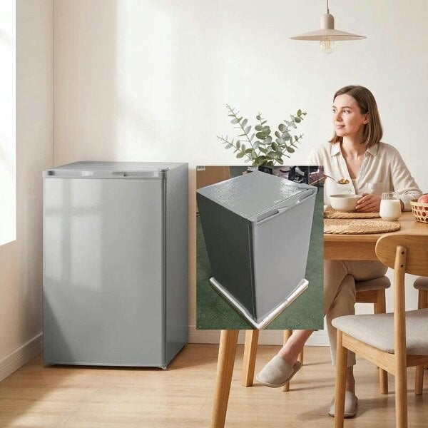 85L Mini Freezer Countertop, Compact Freestanding Upright Freezer with Reversible Door, Removable Glass Shelves, Grey
