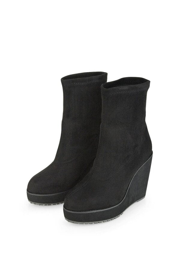 XY LONDON Platform Wedge Heeled Sock Biker Ankle Boots
