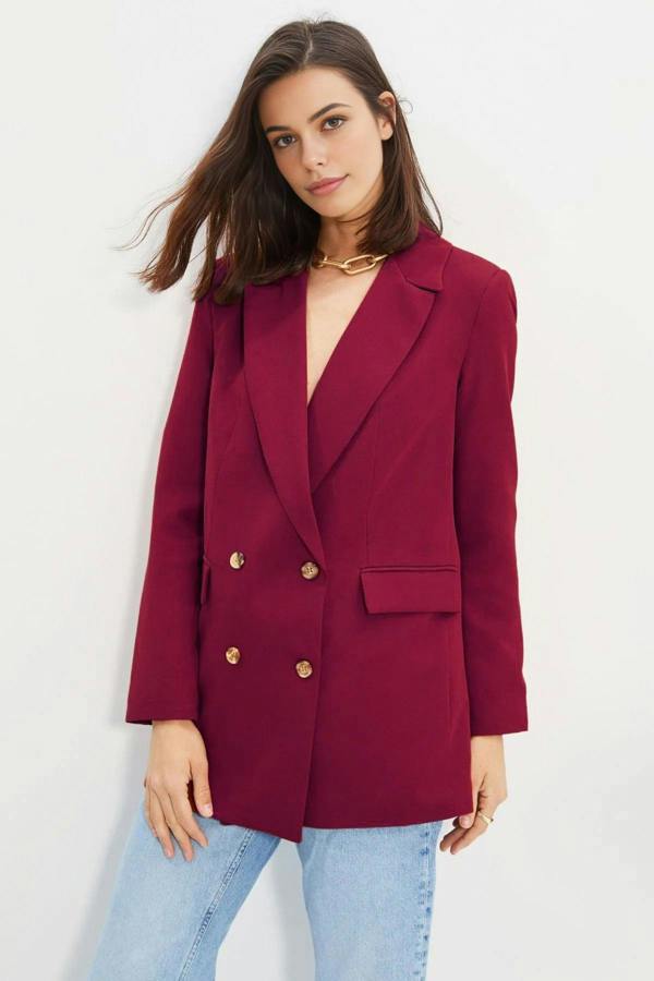 WOVCOR Oversize Lined Buttoned Woven Blazer Jacket