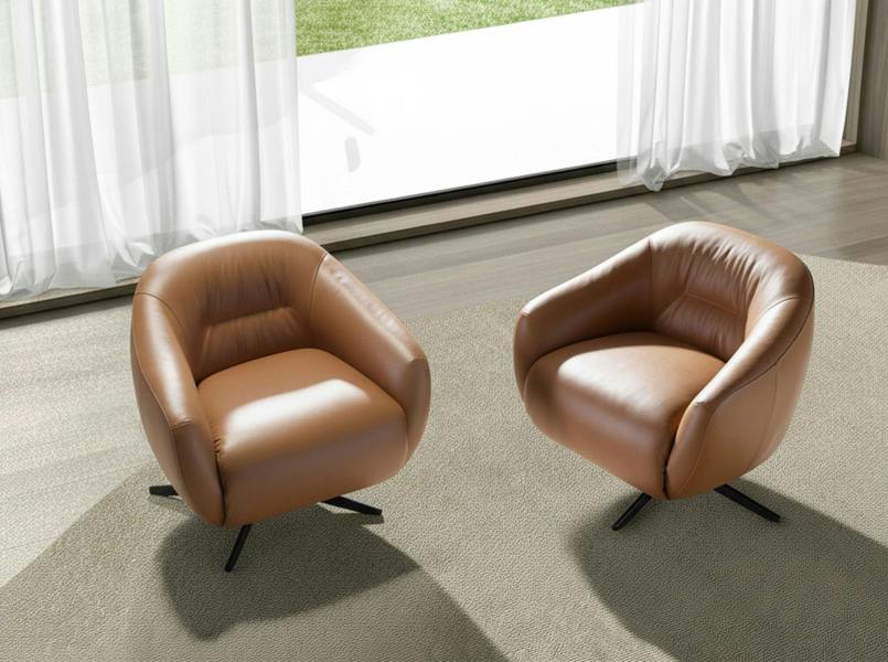Angel Cerdá Brown Leather Swivel Armchair 5183