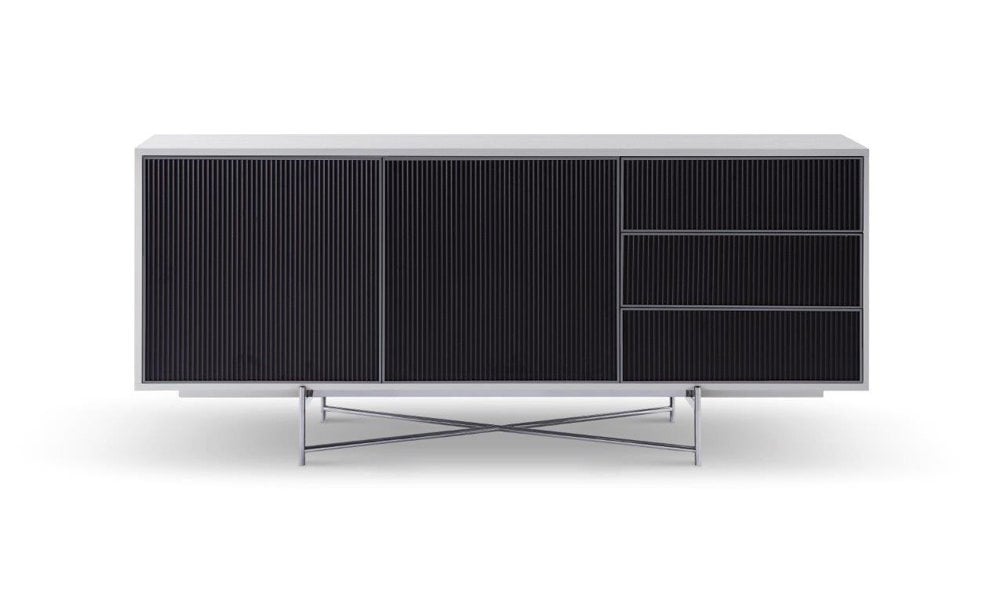 White and Grey Fluted Glass Sideboard Buffet by Gillmore