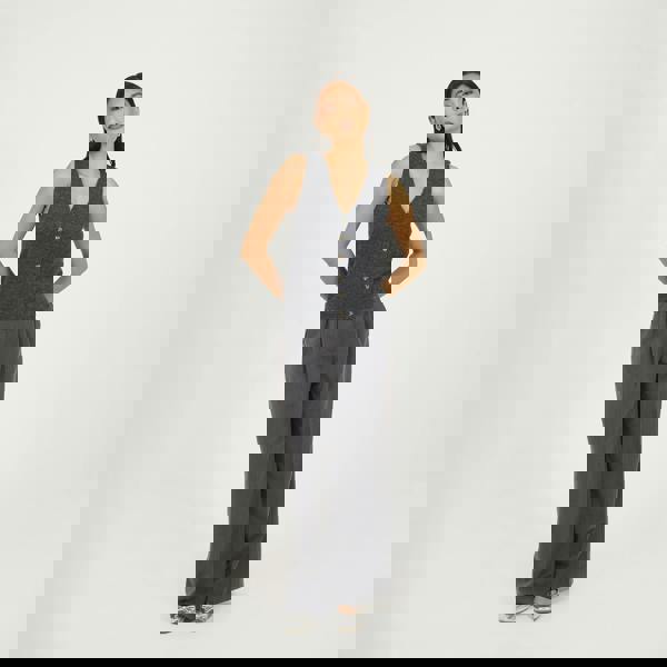 Brave Soul Charcoal Mossy Yarn V-Neck Knitted Waistcoat - Charcoal Image 3